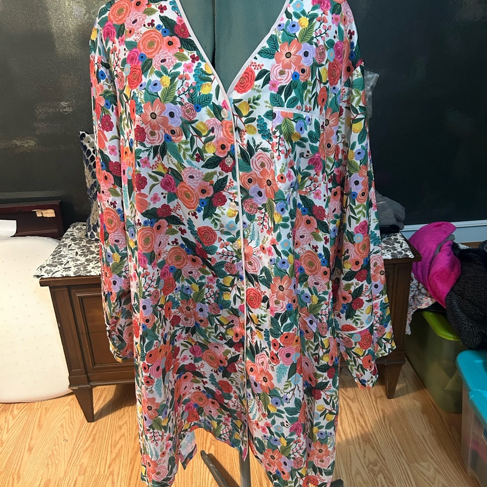 EUC Summersalt x Rifle Paper Co Satin Night Gown Sleep Shirt Sz 1X